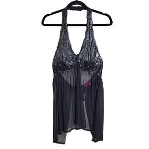 La Senza Black Lace Sheer Lingerie Halter Neck Womens XL NWT